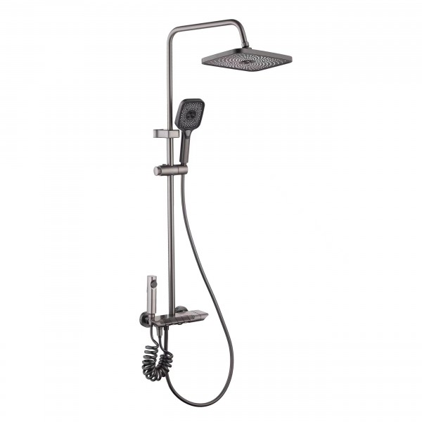 太陽(yáng)雨花灑/精銅槍灰/四出水大淋浴/大平面琴鍵/9寸方頂噴/PVC軟管/三功能自潔手持/獨(dú)立噴槍/LD1022